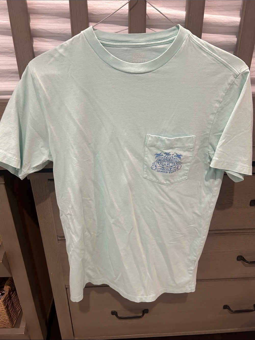 Vineyard Vines Light Mint Short Sleeve Pocket Tee with Blue Chest Print